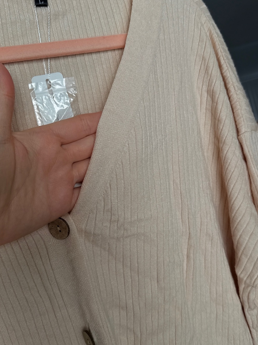 Light Beige Button-Front Ribbed Women's Top - Picture 3 of 6